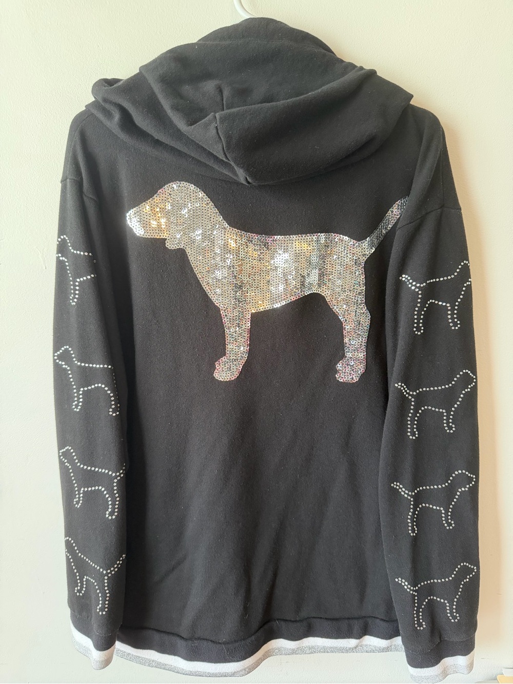 PINK Victoria's Secret Rhinestone Sequin Bling Dog Hoodie L